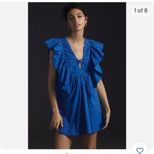 Anthropologie “Blue Tassel Ruffled Waistless Mini Dress”